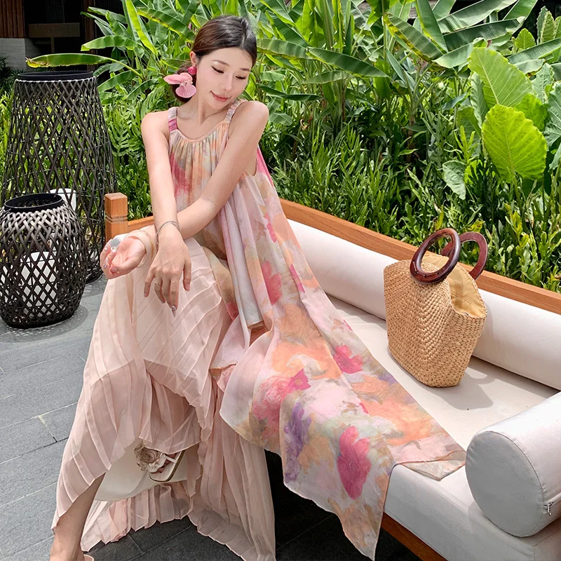 Pleated Strap Slimming Dress Women Summer Sleeveless Mesh Beach Long Dress Unique Design
Pleated Strap Slimming Dress Women Summer Sleeveless Mesh Beach Long Dress Unique Design