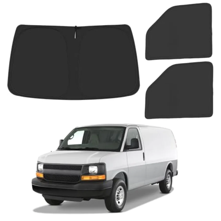 Front Windshield Side Window Sun Shade for 1996-2025 Chevy Express Cargo Van Foldable UV-Blocking Polyester Shade in Black Heat
Front Windshield Side Window Sun Shade for 1996-2025 Chevy Express Cargo Van Foldable UV-Blocking Polyester Shade in Black Heat