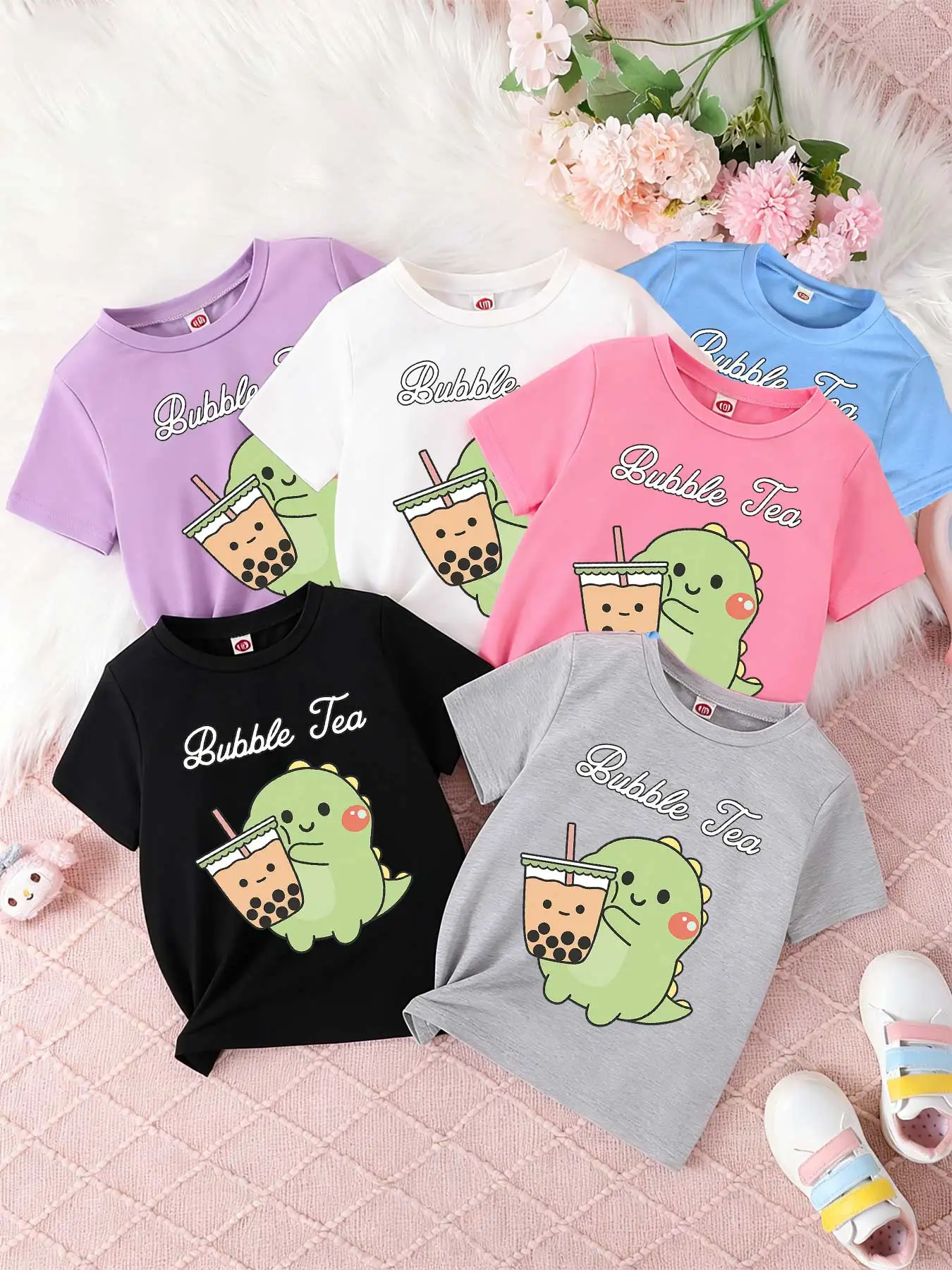 Children's short-sleeved T-shirts for boys and girls, loose and breathable,cute bubble tea dinosaur, kawaii boba dinosaur
Children's short-sleeved T-shirts for boys and girls, loose and breathable,cute bubble tea dinosaur, kawaii boba dinosaur