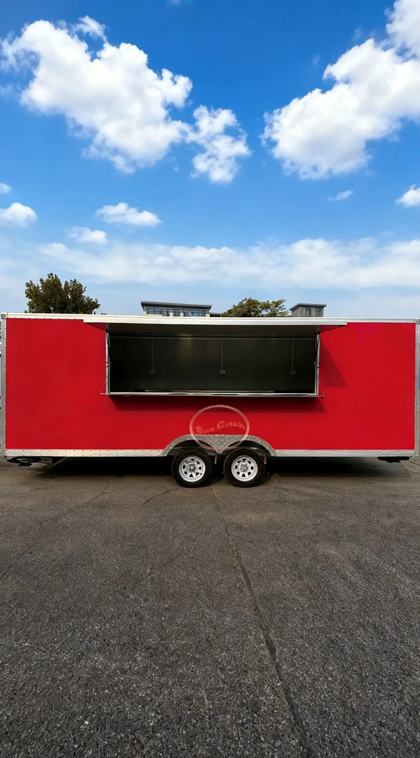 Outdoor Food Trailer Main Body Red Silver Metal Frame Dual-Wheel Design Expandable Serving Windows Catering Kitchen on Wheels
Outdoor Food Trailer Main Body Red Silver Metal Frame Dual-Wheel Design Expandable Serving Windows Catering Kitchen on Wheels