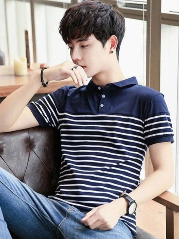 Trendy Turn-Down Collar Stripe Trim Polo Shirt For Men 100% Cotton Short Sleeve Summer Top New
Trendy Turn-Down Collar Stripe Trim Polo Shirt For Men 100% Cotton Short Sleeve Summer Top New