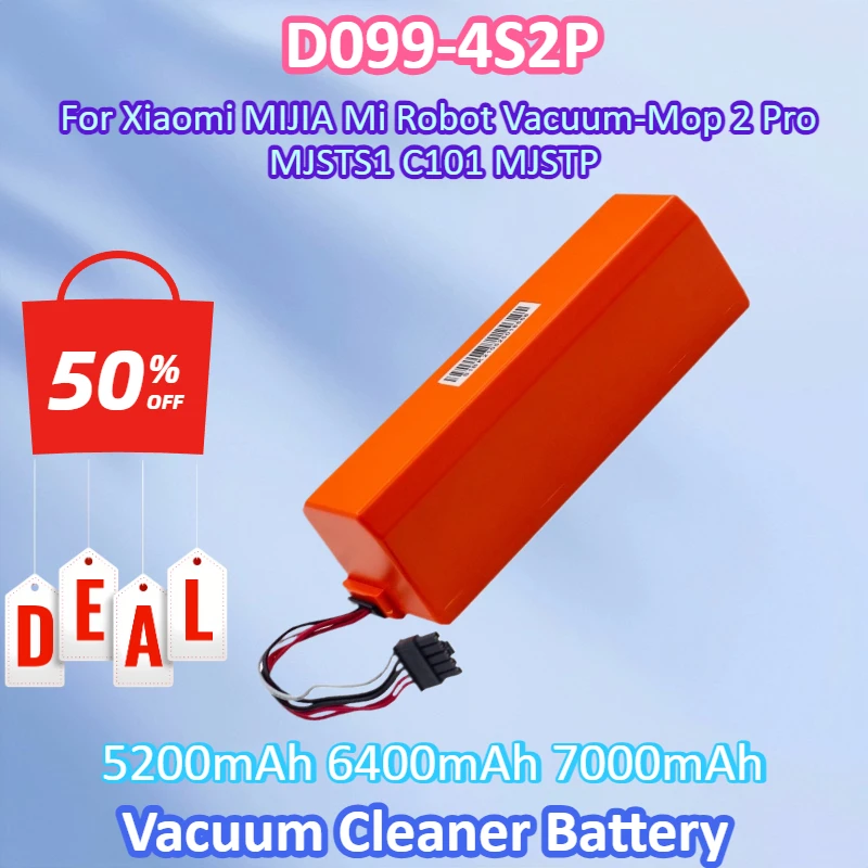 New 14.4V 7000mAh D099-4S2P Replacement Battery for Xiaomi MIJIA Mi Robot Vacuum-Mop 2 Pro MJSTS1 C101 MJSTP Cleaner Battery
New 14.4V 7000mAh D099-4S2P Replacement Battery for Xiaomi MIJIA Mi Robot Vacuum-Mop 2 Pro MJSTS1 C101 MJSTP Cleaner Battery
