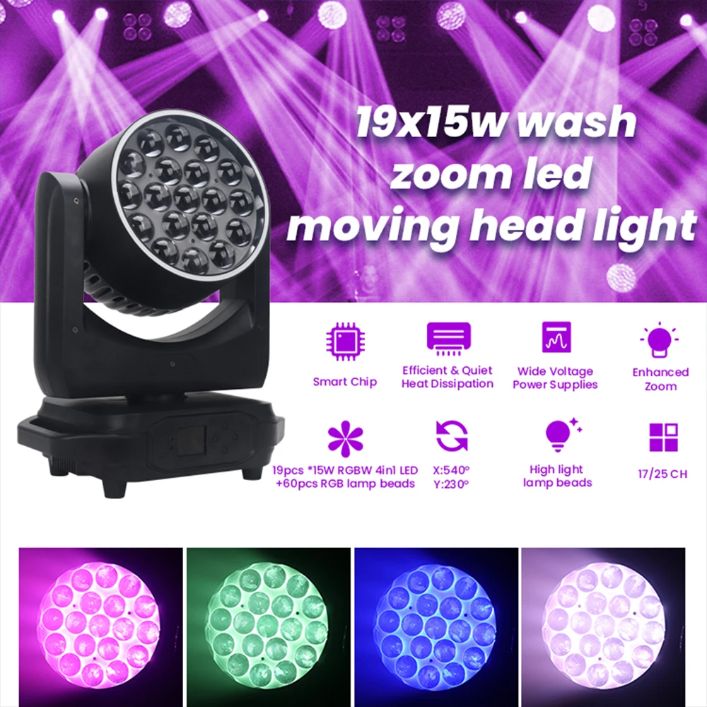 19x15W LED Moving Head DJ Light DMX512 Zoom Wash Light RGBW Disco Party Effect Stage Lighting For Wedding Concert Nightclub Bar
19x15W LED Moving Head DJ Light DMX512 Zoom Wash Light RGBW Disco Party Effect Stage Lighting For Wedding Concert Nightclub Bar