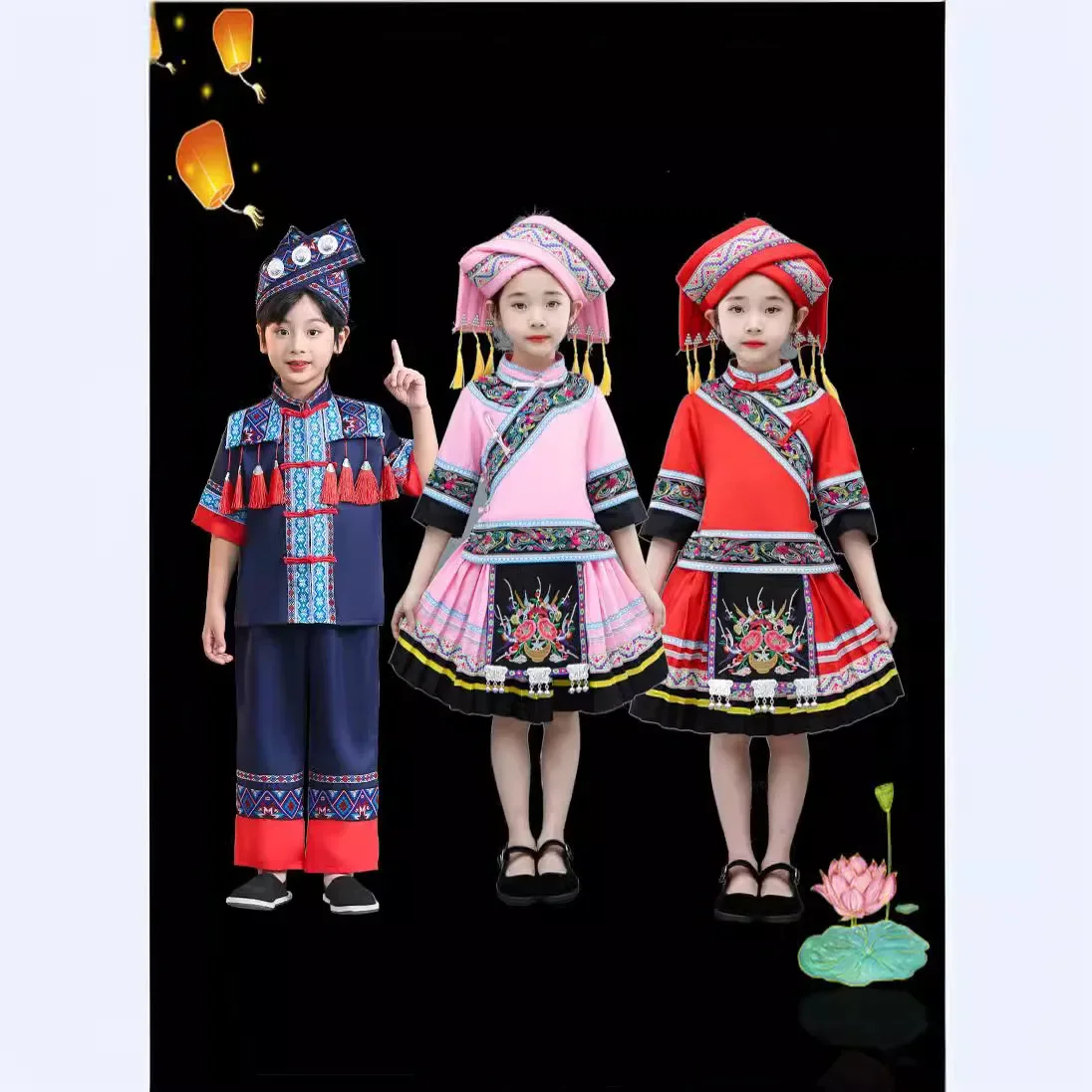 Children's performance costumes, Miao ethnic minority phoenix costumes, boys and girls, Yunnan Guangxi Zhuang and Yi ethnic danc
Children's performance costumes, Miao ethnic minority phoenix costumes, boys and girls, Yunnan Guangxi Zhuang and Yi ethnic danc