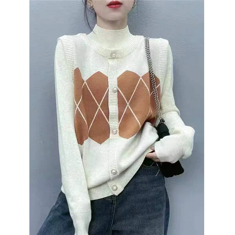 Fashion Stand Collar Button Spliced Fake Two Pieces Sweaters Women's Clothing 2023 Autumn Loose Casual Pullovers Korean Tops
Fashion Stand Collar Button Spliced Fake Two Pieces Sweaters Women's Clothing 2023 Autumn Loose Casual Pullovers Korean Tops