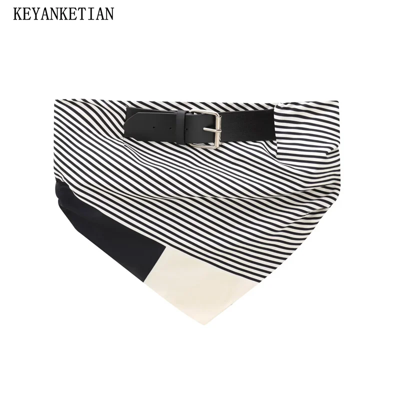 KEYANKETIAN 2024 New Women's With Belt Striped Strapless Corset Summer Holiday wind Asymmetrical Slash neck Crop Camisole Top
KEYANKETIAN 2024 New Women's With Belt Striped Strapless Corset Summer Holiday wind Asymmetrical Slash neck Crop Camisole Top