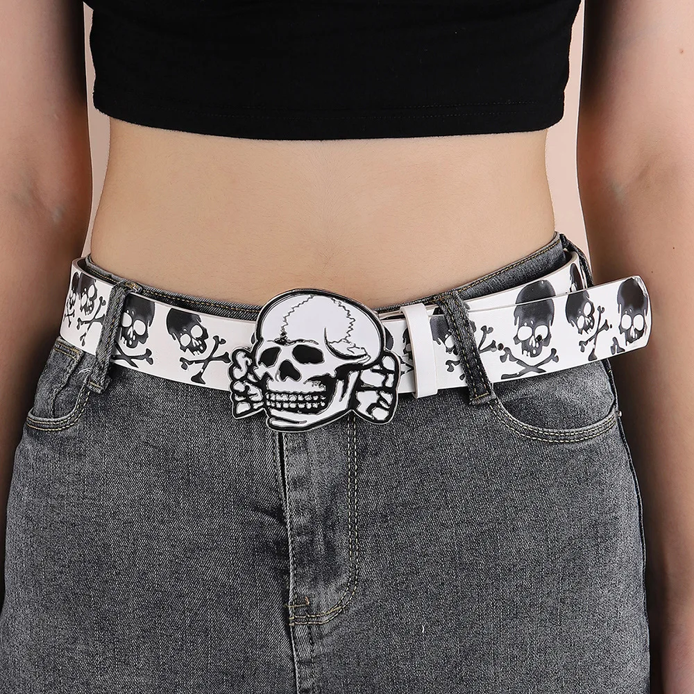 Fashion Skull Printed Strap with Enameled Zinc Ally Skull Buckle Belts for Women
Fashion Skull Printed Strap with Enameled Zinc Ally Skull Buckle Belts for Women