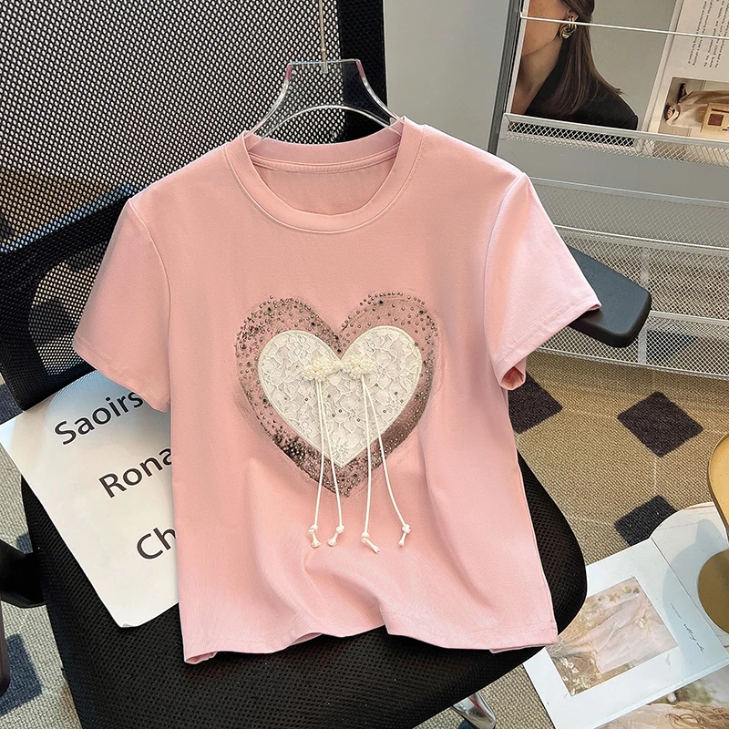 New Summer Women's Hot Diamond Beads with Lace Embroidery Short Sleeves Spicy Girl T Sweet Cool Short Shoulder T-shirt for Women
New Summer Women's Hot Diamond Beads with Lace Embroidery Short Sleeves Spicy Girl T Sweet Cool Short Shoulder T-shirt for Women