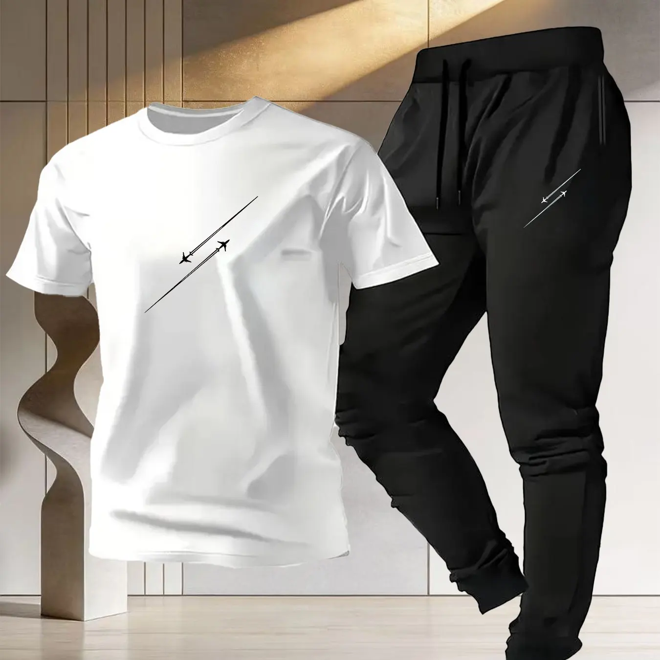 Men's 2026 Fashion Aircraft Print Cotton T-Shirt Casual Thin Pants Two-Piece Set Summer Sporty Suit Comfortable
Men's 2026 Fashion Aircraft Print Cotton T-Shirt Casual Thin Pants Two-Piece Set Summer Sporty Suit Comfortable