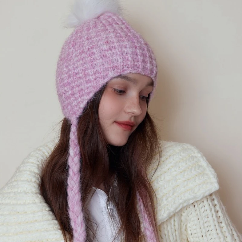 Chic Wool Blend Knitted Pom-Pom Beanie with Braided Tassels Women Trendy Warm Cozy Hat Female Winter Ear Protection Bomber Hats
Chic Wool Blend Knitted Pom-Pom Beanie with Braided Tassels Women Trendy Warm Cozy Hat Female Winter Ear Protection Bomber Hats
