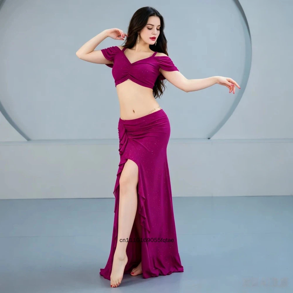Women 2 Pcs Belly Dance Costume Set Top Single Slit Skirt Sexy Oriental Dance Performance Outfit Stage Dance Wear For Group Show
Women 2 Pcs Belly Dance Costume Set Top Single Slit Skirt Sexy Oriental Dance Performance Outfit Stage Dance Wear For Group Show
