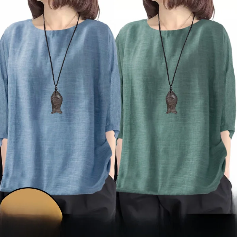 Two-Piece Women's plus Size Short Sleeve T-Shirt round Neck Summer Slimming Top Belly Covering Comfortable Cotton Artistic Style
Two-Piece Women's plus Size Short Sleeve T-Shirt round Neck Summer Slimming Top Belly Covering Comfortable Cotton Artistic Style