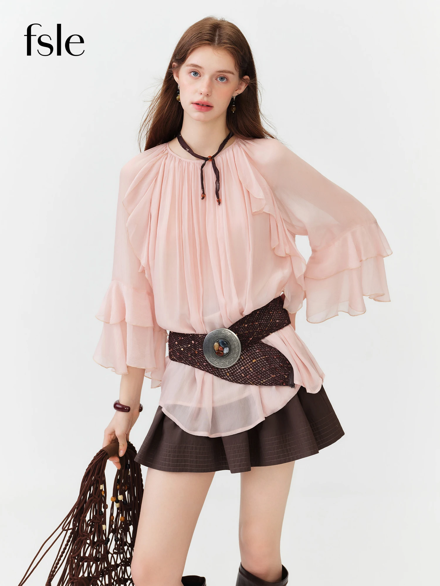 FSLE French-style Ruffled Flared Sleeve Pink Blouse for Women Summer 2026 New Fairy Style Sun Protection Cover-up
FSLE French-style Ruffled Flared Sleeve Pink Blouse for Women Summer 2026 New Fairy Style Sun Protection Cover-up