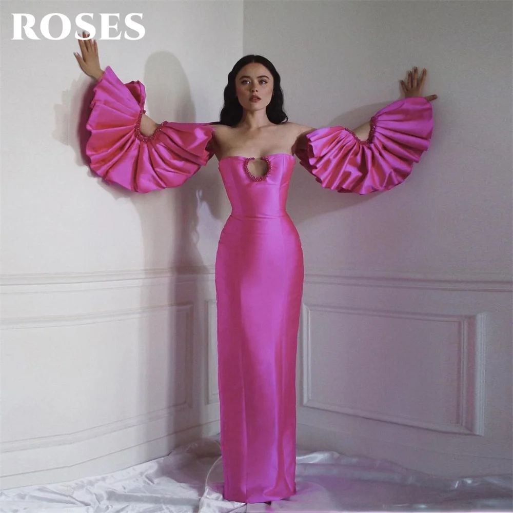 ROSES Hot Pink Satin Party Dresses Off the Shoulder Full Sleeve Evening Dresses Cut Out Mermaid فساتين السهرة Unique Customized
ROSES Hot Pink Satin Party Dresses Off the Shoulder Full Sleeve Evening Dresses Cut Out Mermaid فساتين السهرة Unique Customized