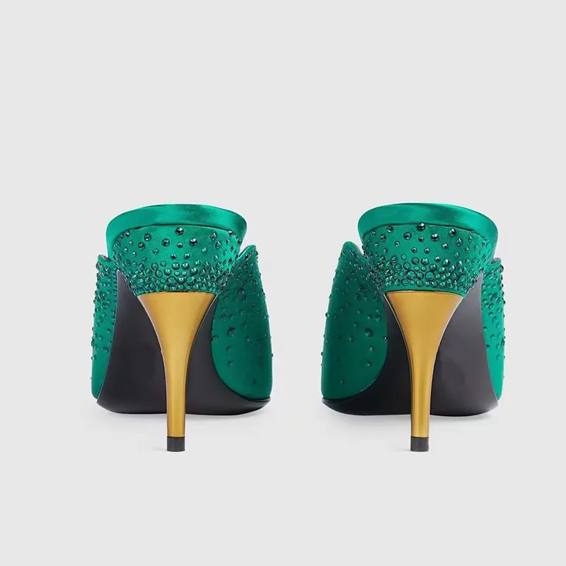 Bling Rhinestone Pointed Toe Outdoor Summer Women Slippers Metal Stiletto High Heels Slip On Design Large Size Closed Toe Shoes
Bling Rhinestone Pointed Toe Outdoor Summer Women Slippers Metal Stiletto High Heels Slip On Design Large Size Closed Toe Shoes