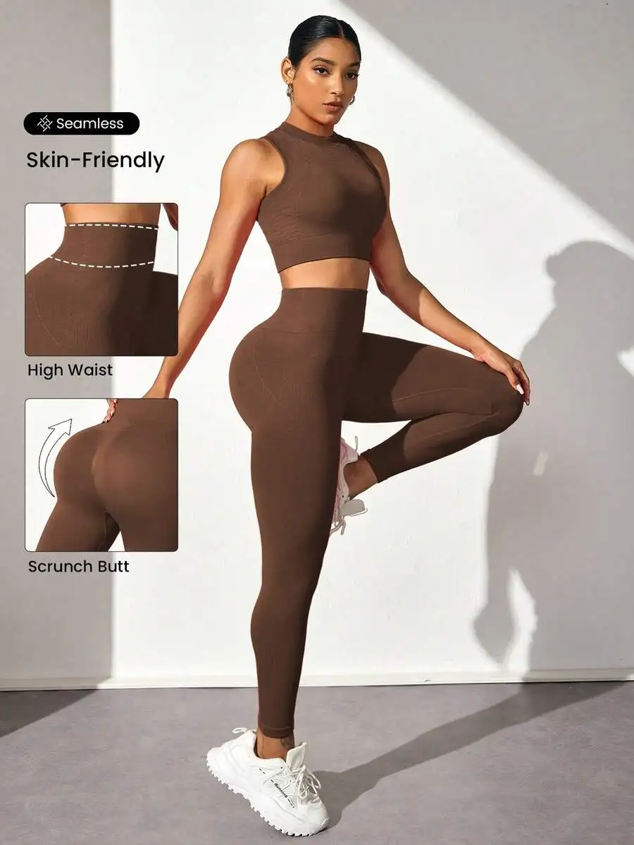 Seamless High Waist Workout Set Women Solid Color Sleeveless Top And Leggings
Seamless High Waist Workout Set Women Solid Color Sleeveless Top And Leggings