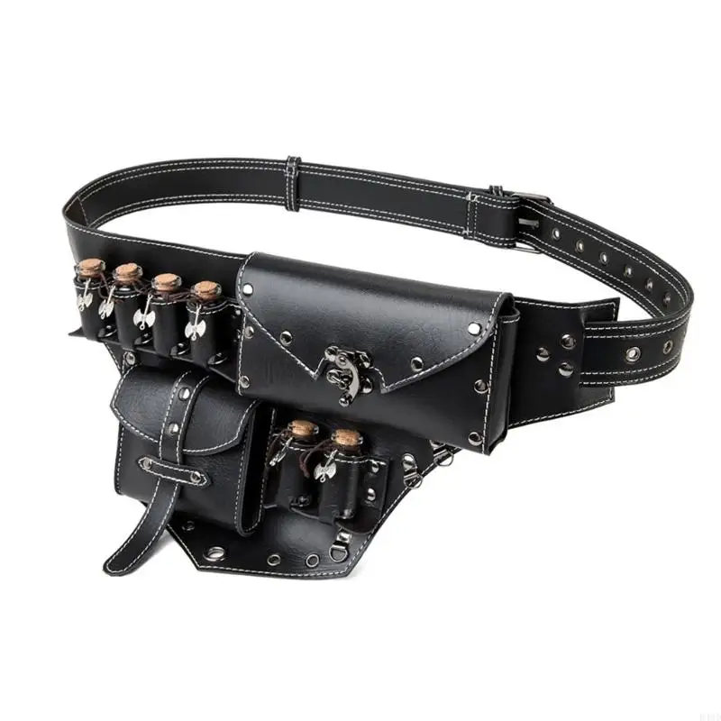 652F Medieval PU Leather Belt Bag Waist with Cork Potion Bottles for Fantasy Wizard Cosplay and Renaissances Costume
652F Medieval PU Leather Belt Bag Waist with Cork Potion Bottles for Fantasy Wizard Cosplay and Renaissances Costume