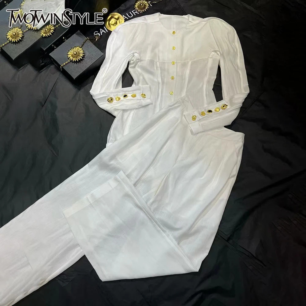 TWOTWINSTYLE Designer Solid Two Piece Sets For Women Round Neck Long Sleeve Top High Waist Pants Chic Set Female New KSE549853
TWOTWINSTYLE Designer Solid Two Piece Sets For Women Round Neck Long Sleeve Top High Waist Pants Chic Set Female New KSE549853