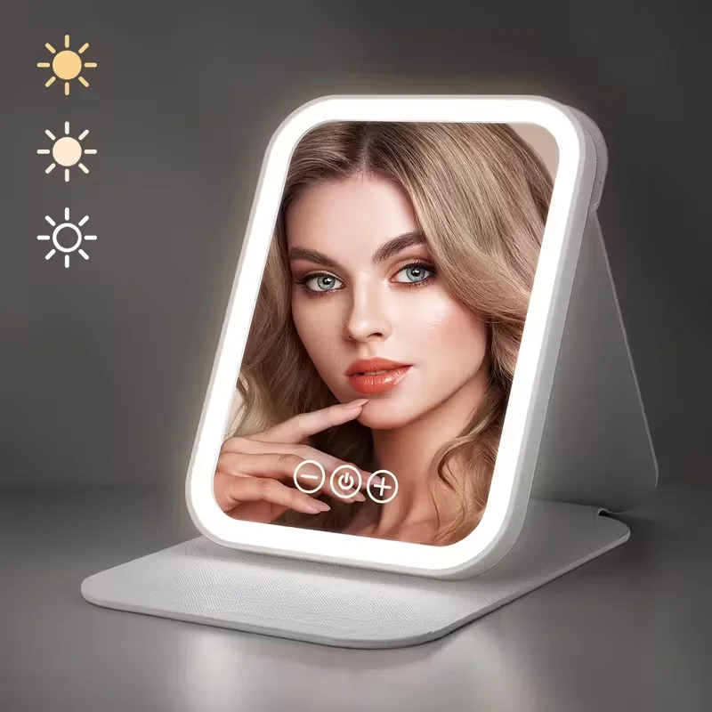 Portable 3 Colors Dimmable LED Vanity Mirror Rechargeable Touch Screen Foldable Makeup Mirror with HD Light for Travel Home Use
Portable 3 Colors Dimmable LED Vanity Mirror Rechargeable Touch Screen Foldable Makeup Mirror with HD Light for Travel Home Use