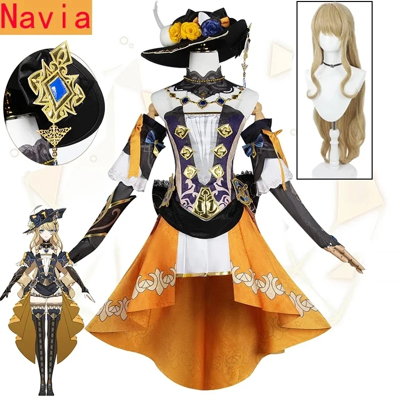 Костюм для косплея Navia Genshin Impact Navia, платье, Униформа, головной убор на Хэллоуин, женские леггинсы, униформа для косплея
Костюм для косплея Navia Genshin Impact Navia, платье, Униформа, головной убор на Хэллоуин, женские леггинсы, униформа для косплея