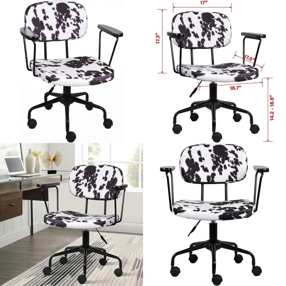 Black and White Holstein Cow Pattern Task Chair with Arms for Home Office, Metal Frame
Black and White Holstein Cow Pattern Task Chair with Arms for Home Office, Metal Frame