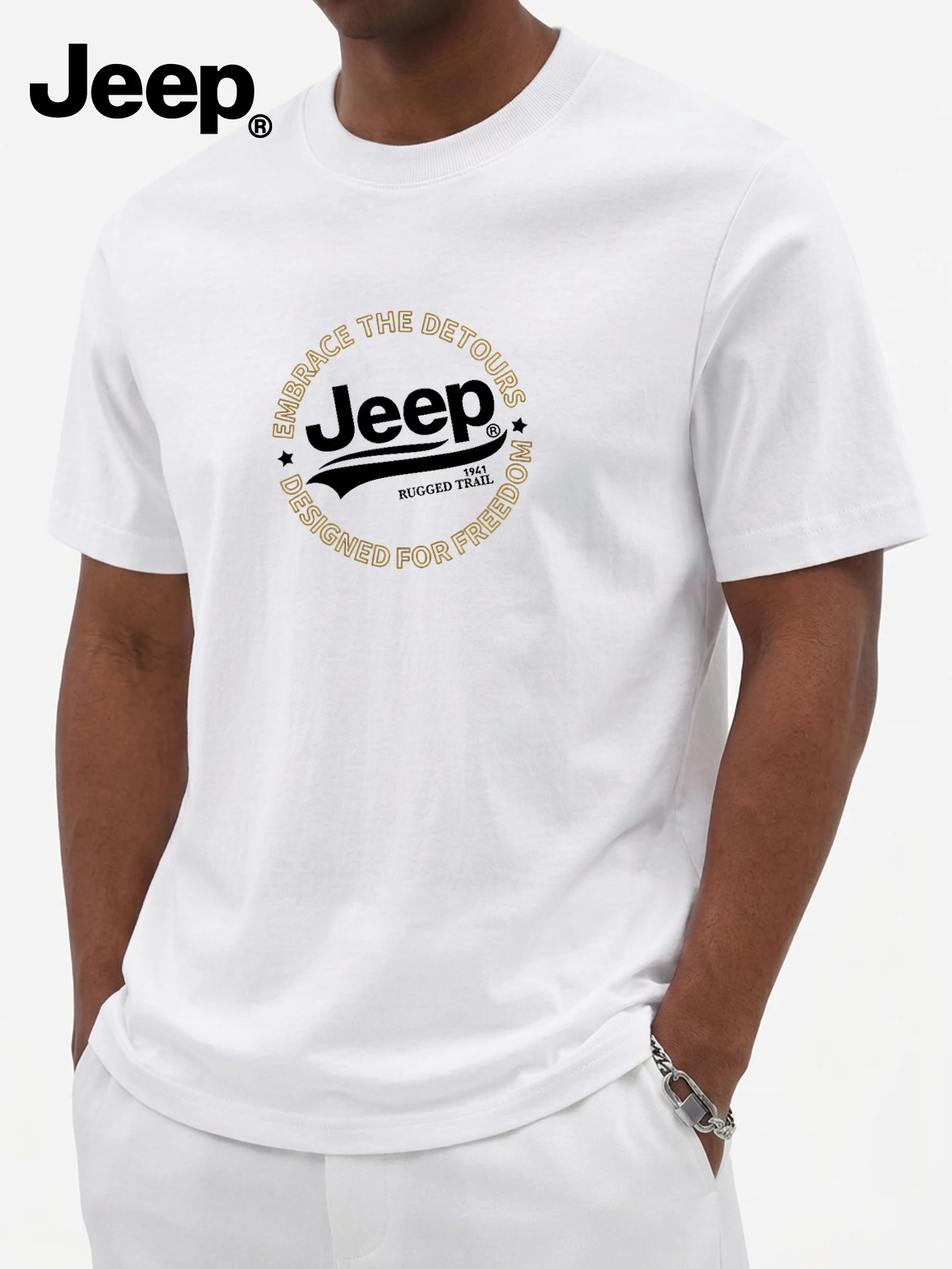 Мужская летняя футболка Jeep с коротким рукавом, свободного кроя, универсальный топ для занятий спортом на открытом воздухе, повседневной носки, поездок на работу и многослойных образов
Мужская летняя футболка Jeep с коротким рукавом, свободного кроя, универсальный топ для занятий спортом на открытом воздухе, повседневной носки, поездок на работу и многослойных образов