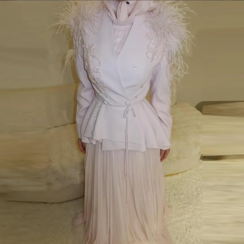 Customized A-line Evening Dresses Ankle-length High-neck Full Sleeve Prom Gown Fashion Button Crystal Feathers Draped Party Gown
Customized A-line Evening Dresses Ankle-length High-neck Full Sleeve Prom Gown Fashion Button Crystal Feathers Draped Party Gown