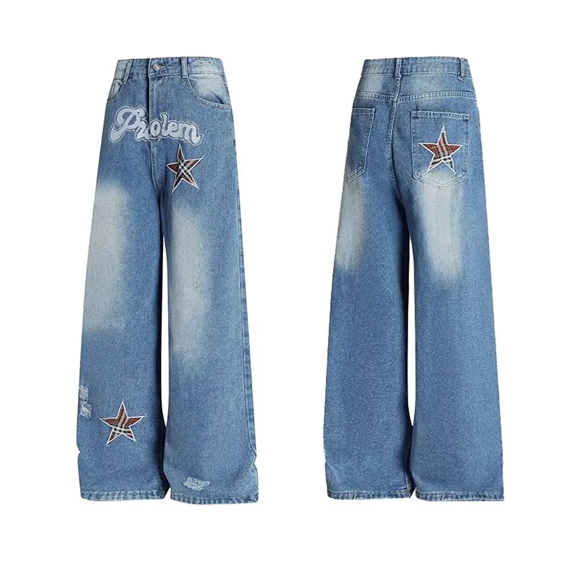 Women Korean Style Letter Star Embroidery Slim Jeans Loose Wide Leg Knife Bootcut Pants Streetwear Casual Women's Denim Trousers
Women Korean Style Letter Star Embroidery Slim Jeans Loose Wide Leg Knife Bootcut Pants Streetwear Casual Women's Denim Trousers