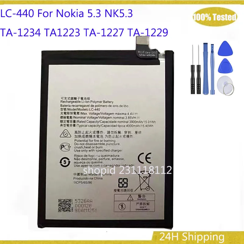 LC-440 4000mAh Battery For Nokia 5.3 NK5.3 LC440 TA-1234 TA1223 TA-1227 TA-1229 Repair Part Original Batteries batteria + Tools
LC-440 4000mAh Battery For Nokia 5.3 NK5.3 LC440 TA-1234 TA1223 TA-1227 TA-1229 Repair Part Original Batteries batteria + Tools