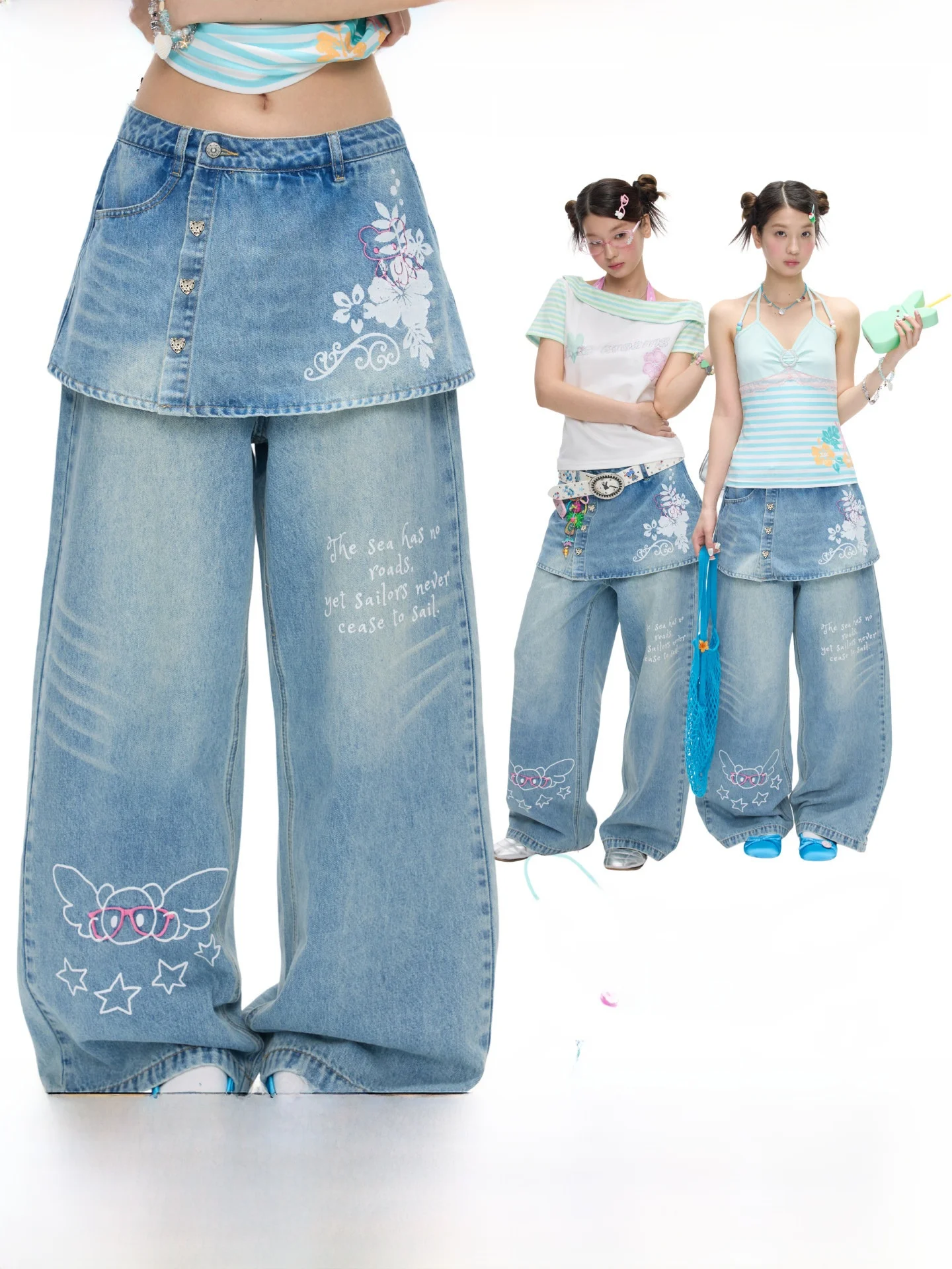Slimming Washed Blue Denim Skirt Pants Summer Season Ladies Comfortable Natural Waist Loose Fit Printed Pattern Betweenand
Slimming Washed Blue Denim Skirt Pants Summer Season Ladies Comfortable Natural Waist Loose Fit Printed Pattern Betweenand