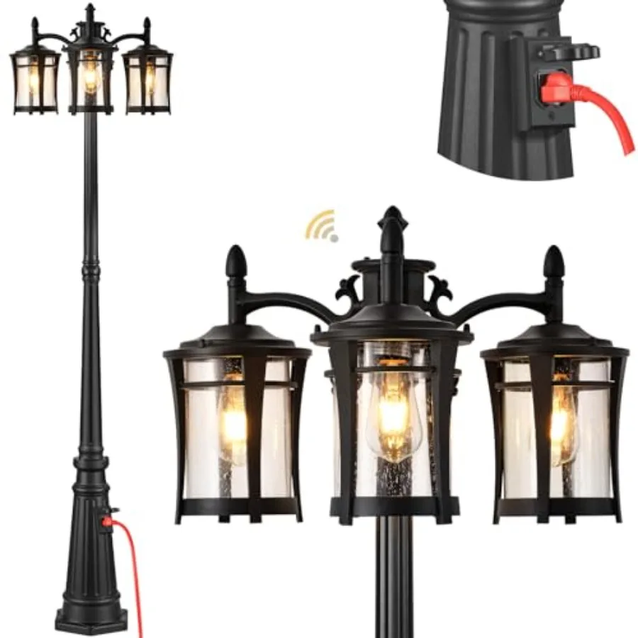 Dusk to Dawn Outdoor Post Lights with Outlet, 3-Head Black Lamp Post Light Fixture, Anti-Rust Aluminium Outdoor Street Light Po
Dusk to Dawn Outdoor Post Lights with Outlet, 3-Head Black Lamp Post Light Fixture, Anti-Rust Aluminium Outdoor Street Light Po