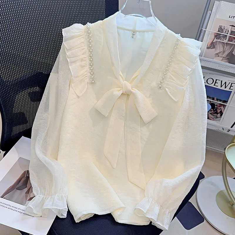 Women Blouse Shirt New Long Sleeve Bow Collar Elegant Beading Chiffon Blouse Shirt Women Tops Blouses Shirts Blusas Camisas Q601
Women Blouse Shirt New Long Sleeve Bow Collar Elegant Beading Chiffon Blouse Shirt Women Tops Blouses Shirts Blusas Camisas Q601