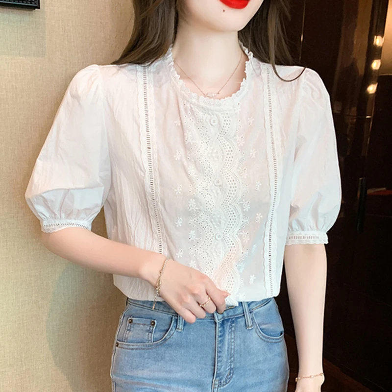 Puff Sleeve Elegant White Shirt For Women Fashion Cotton Lace Patchwork Blouse 2023 Summer O Neck Casual Lady Tops Blusas 26893
Puff Sleeve Elegant White Shirt For Women Fashion Cotton Lace Patchwork Blouse 2023 Summer O Neck Casual Lady Tops Blusas 26893