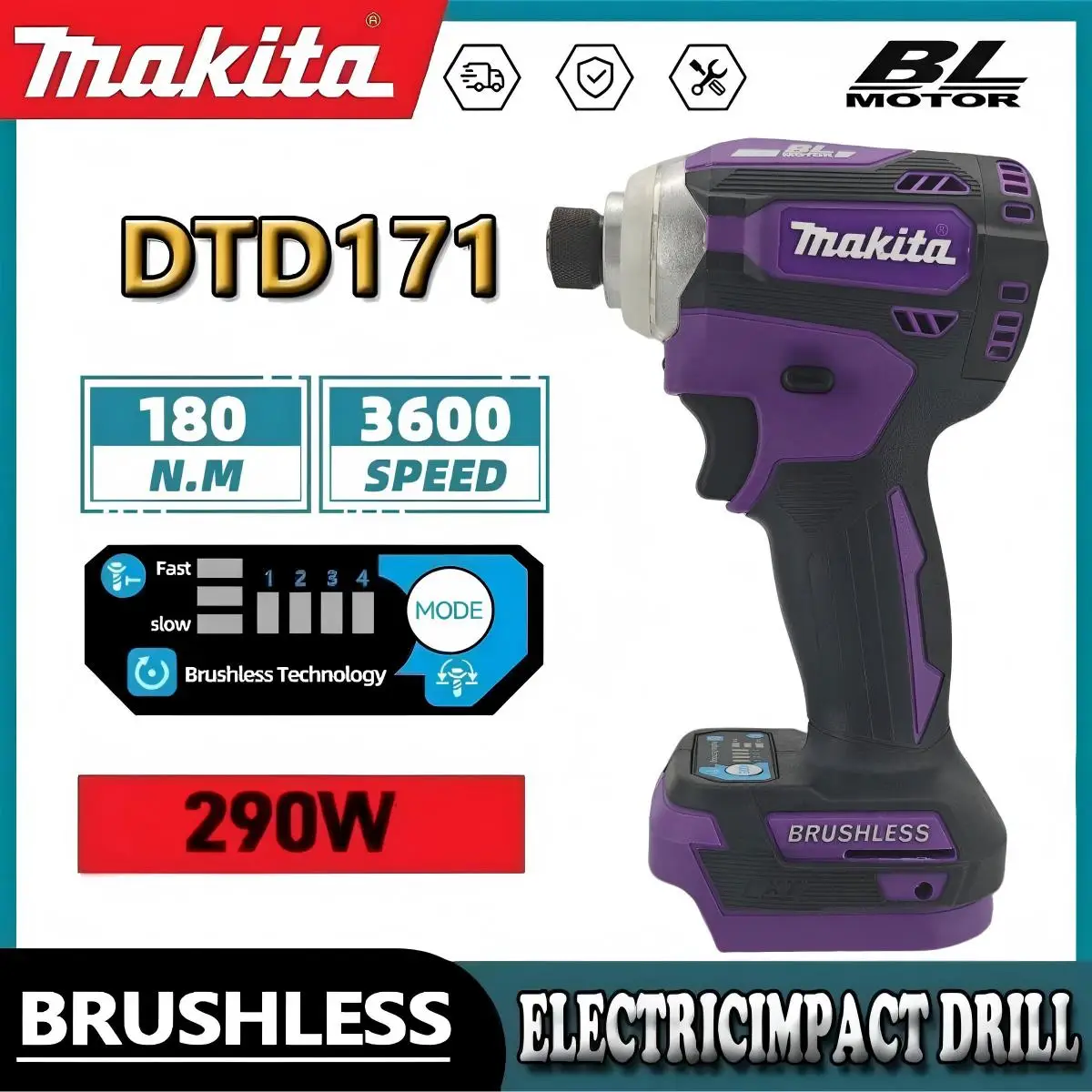 Бесщеточный аккумуляторный ударный шуруповерт Makita DTD171 18В с LED-подсветкой, перезаряжаемая дрель-шуруповерт, без аккумулятора и зарядного устройства, электроинструмент
Бесщеточный аккумуляторный ударный шуруповерт Makita DTD171 18В с LED-подсветкой, перезаряжаемая дрель-шуруповерт, без аккумулятора и зарядного устройства, электроинструмент