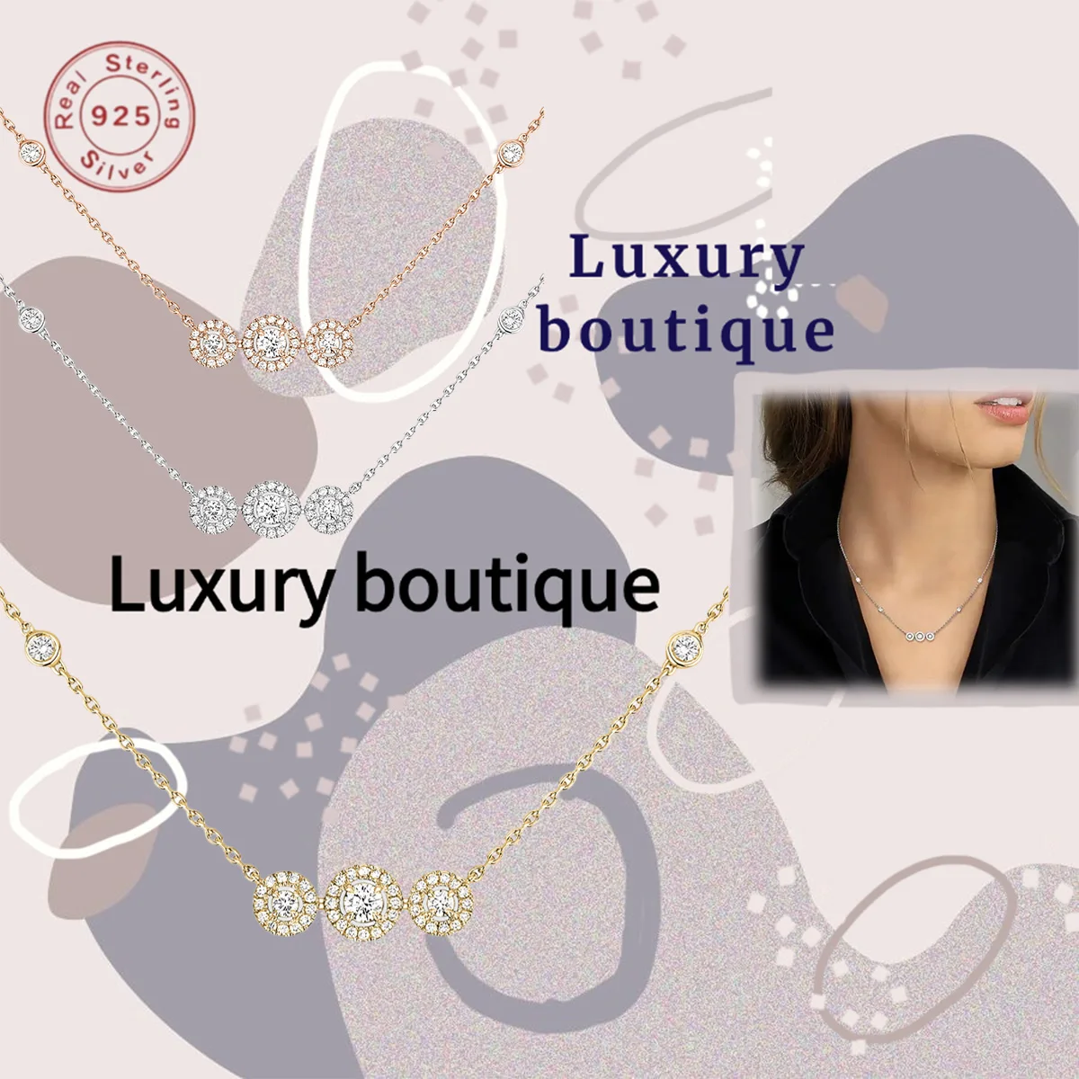 Pure silver S925 necklace with diamond studded circles and chain links, ladies' noble and luxurious couple's festival gift
Pure silver S925 necklace with diamond studded circles and chain links, ladies' noble and luxurious couple's festival gift