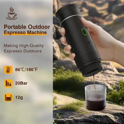 Portable espresso machine, coffee maker for on the go, 3-in-1 rechargeable coffee maker for the car, compatible with ground coff