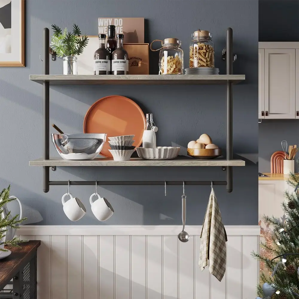 Pipe Shelf Industrial Floating Shelving 31" Kitchen Wall-Mounted Shelves with 8 Towel Bar Hooks Coffee Bar Shelf Wine Hanging Di
Pipe Shelf Industrial Floating Shelving 31" Kitchen Wall-Mounted Shelves with 8 Towel Bar Hooks Coffee Bar Shelf Wine Hanging Di