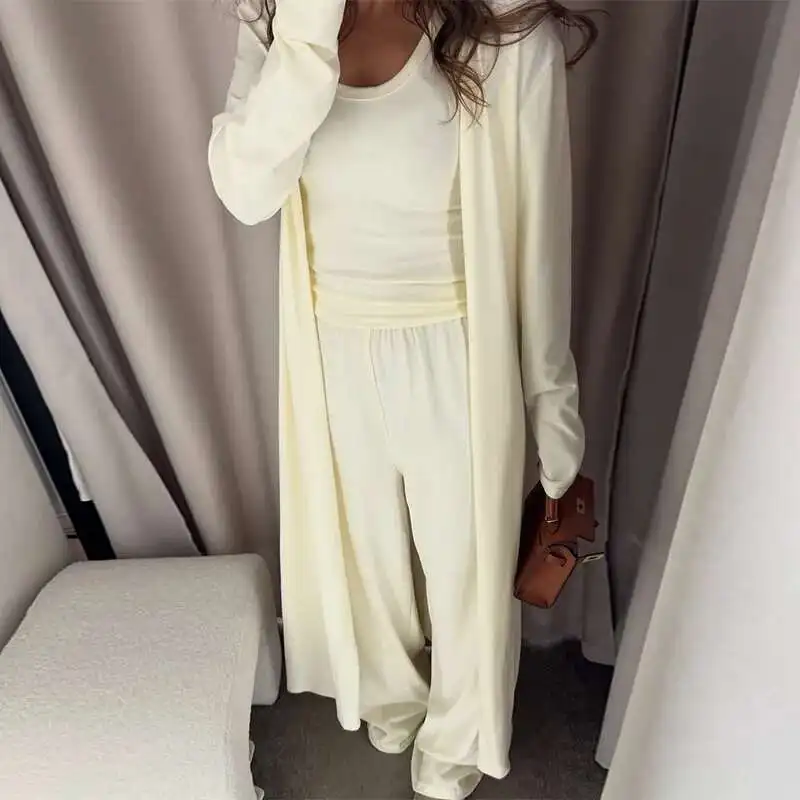 Clothing Women's 2025 Summer New Casual Three-piece Set Long Coat Vest Wide-leg Pants Set Summer Dress Robe Vestido Women Party
Clothing Women's 2025 Summer New Casual Three-piece Set Long Coat Vest Wide-leg Pants Set Summer Dress Robe Vestido Women Party