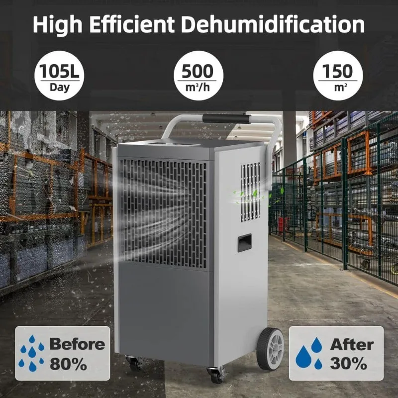 190 pt. 8, 000 sq.ft. Bucketless Commercial Dehumidifier for Basement in Gray, Drain Hose, 10%-95%RH Adjustable Humidistat
190 pt. 8, 000 sq.ft. Bucketless Commercial Dehumidifier for Basement in Gray, Drain Hose, 10%-95%RH Adjustable Humidistat