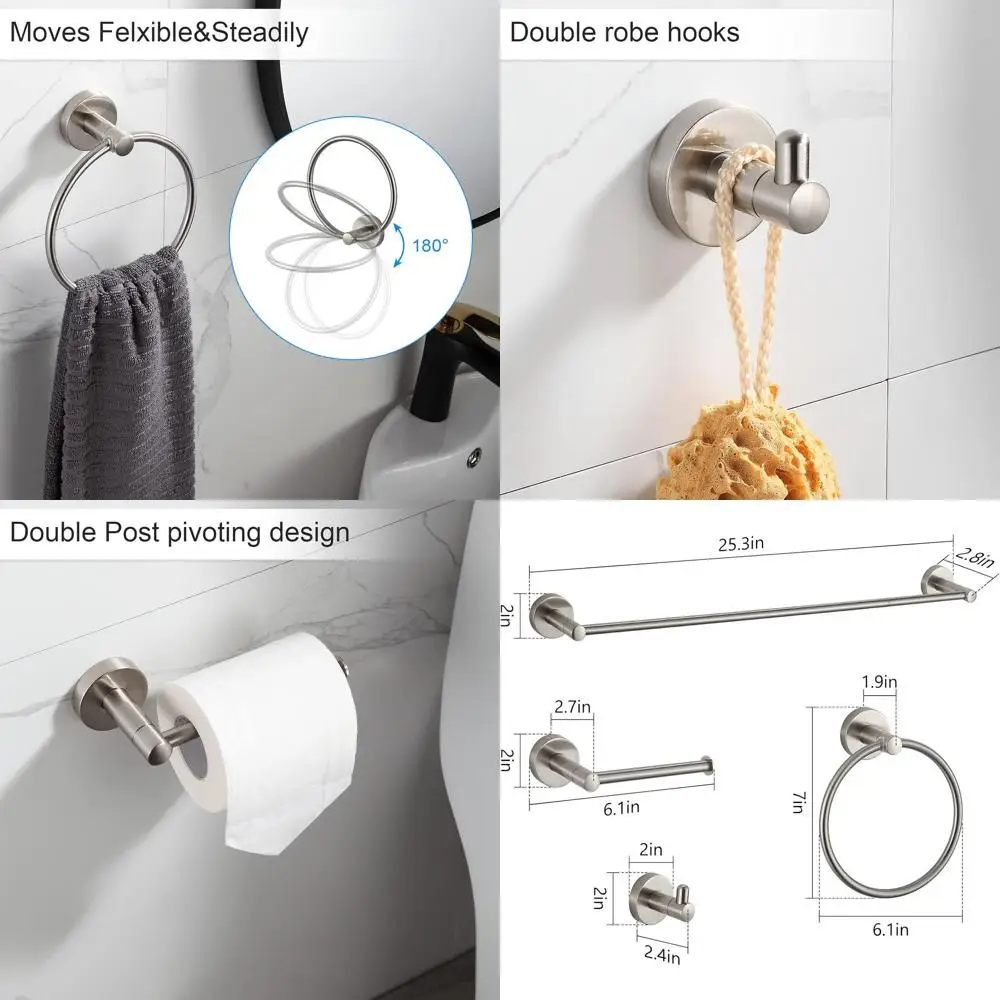 8-Piece Brushed Nickel Bathroom Hardware Set with Towel Bar
8-Piece Brushed Nickel Bathroom Hardware Set with Towel Bar