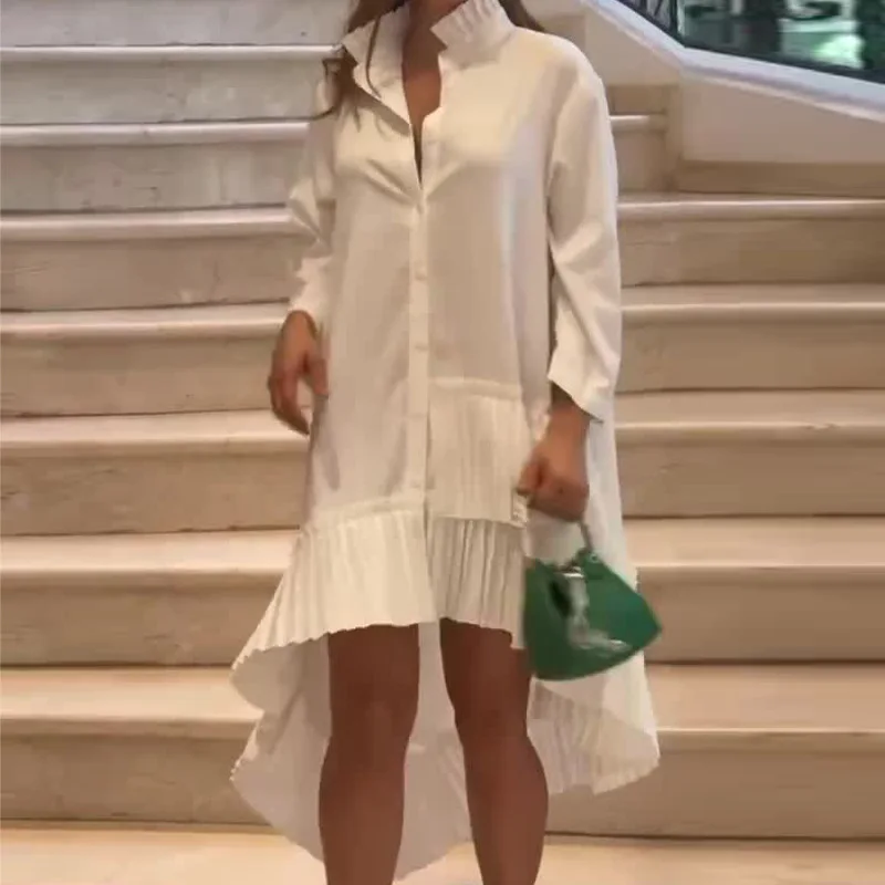 SKMY 2025 Autumn New Solid Color Stand Collar Pleated Hem Irregular Shirt Dress Women Clothing Long Sleeve Short Dresses
SKMY 2025 Autumn New Solid Color Stand Collar Pleated Hem Irregular Shirt Dress Women Clothing Long Sleeve Short Dresses