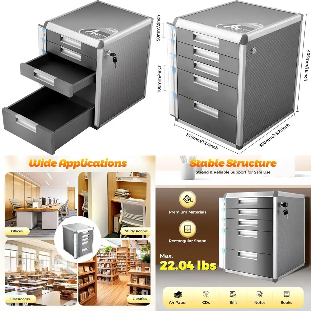 5-Drawer Lockable File Cabinet with Key, Deep Storage Organizer for Home Office Documents
5-Drawer Lockable File Cabinet with Key, Deep Storage Organizer for Home Office Documents