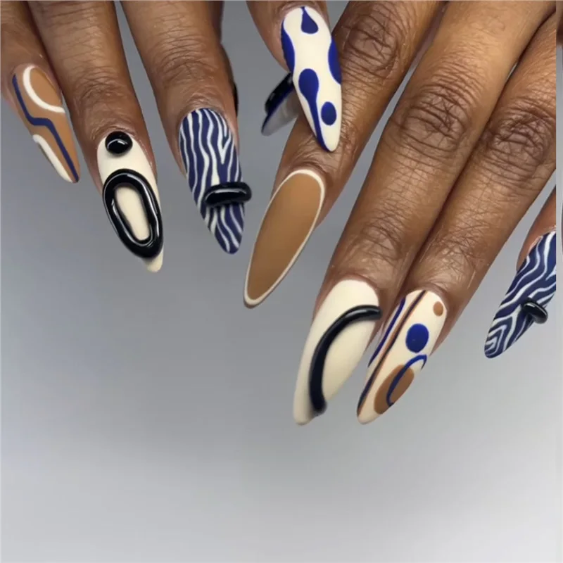 24PCS Retro Blue Stripes Stiletto Press on False Nails with Glue Abstract 3D Ring Decor Almond Fake Nails Spice Girls Detachable
24PCS Retro Blue Stripes Stiletto Press on False Nails with Glue Abstract 3D Ring Decor Almond Fake Nails Spice Girls Detachable
