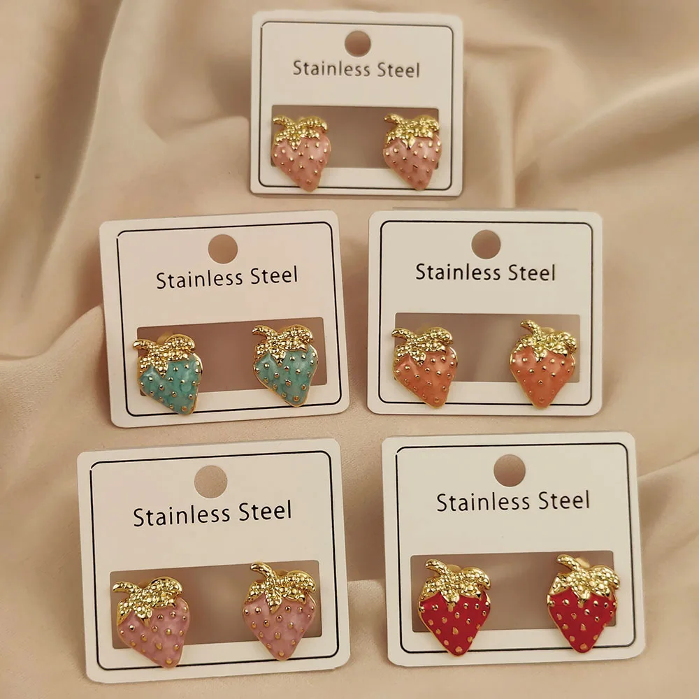 New Strawberry Colored Enamel 18K Gold Plated Women's Earrings, Waterproof and Fading Stainless Steel, Wife Gift
New Strawberry Colored Enamel 18K Gold Plated Women's Earrings, Waterproof and Fading Stainless Steel, Wife Gift