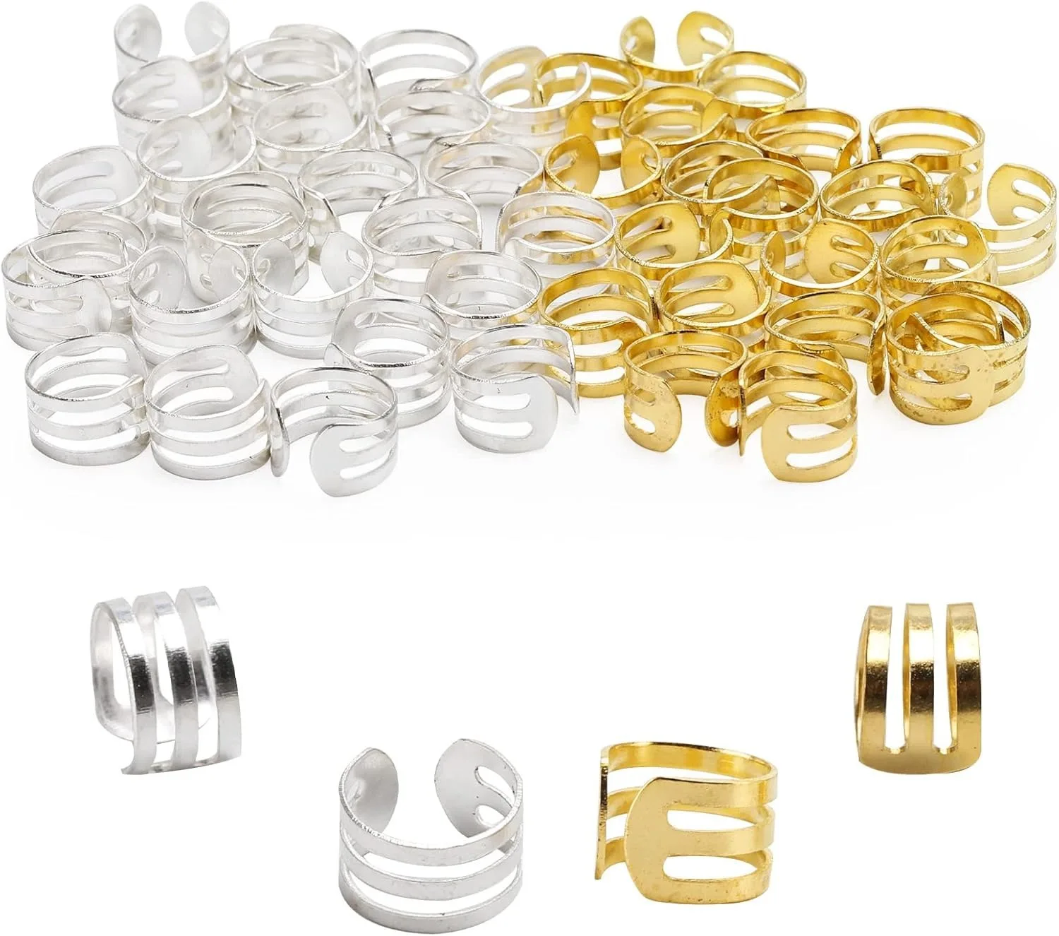 100Pcs Gold Silver Hollow Out Hair Rings Vintage Metal Hair Cuffs for Braids DIY Hair Accessories for Women Party
100Pcs Gold Silver Hollow Out Hair Rings Vintage Metal Hair Cuffs for Braids DIY Hair Accessories for Women Party