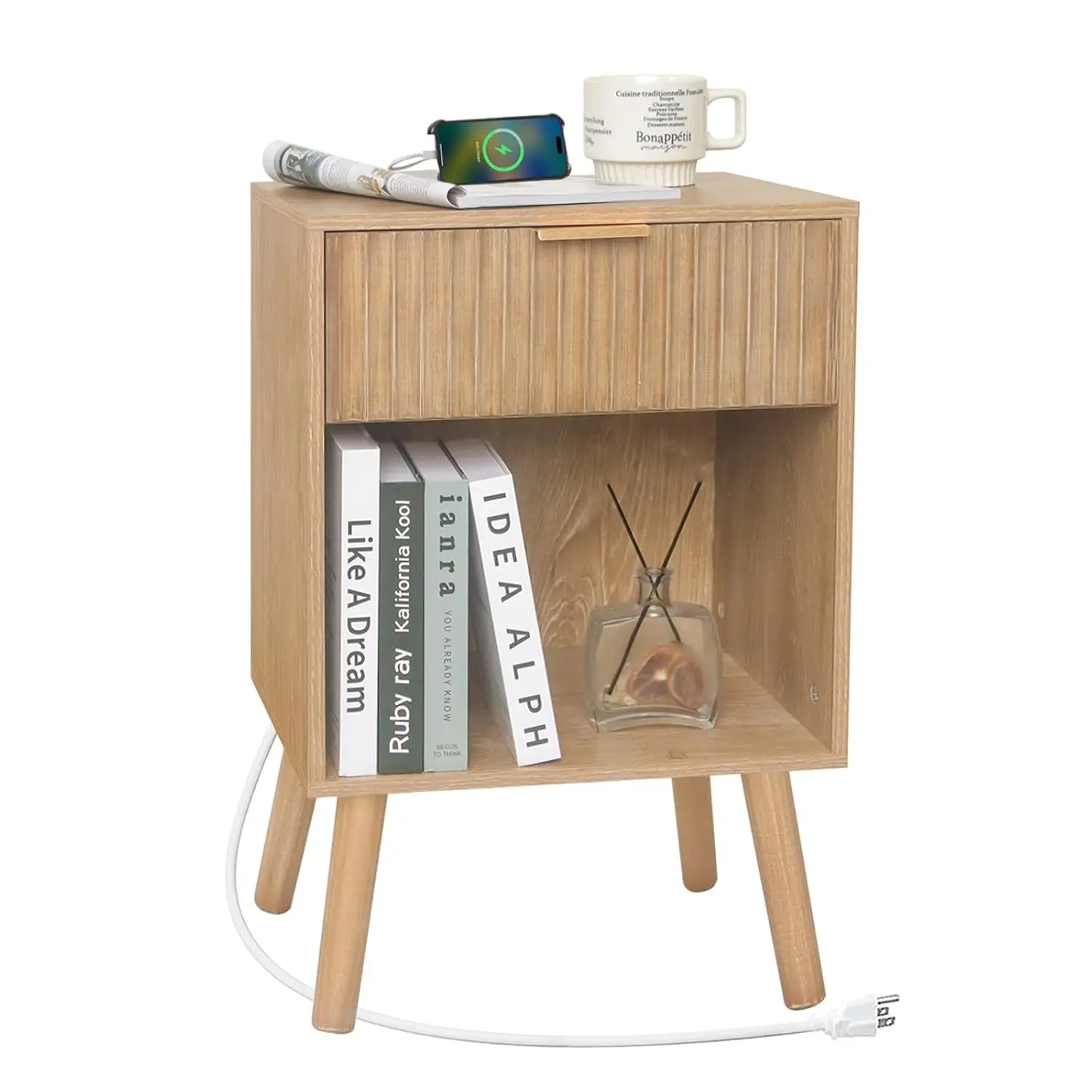 Wood Nightstand with Charging Station, Bedside Table with Fluted Drawers and Outlet, Night Stand for Bedroom, Customized
Wood Nightstand with Charging Station, Bedside Table with Fluted Drawers and Outlet, Night Stand for Bedroom, Customized
