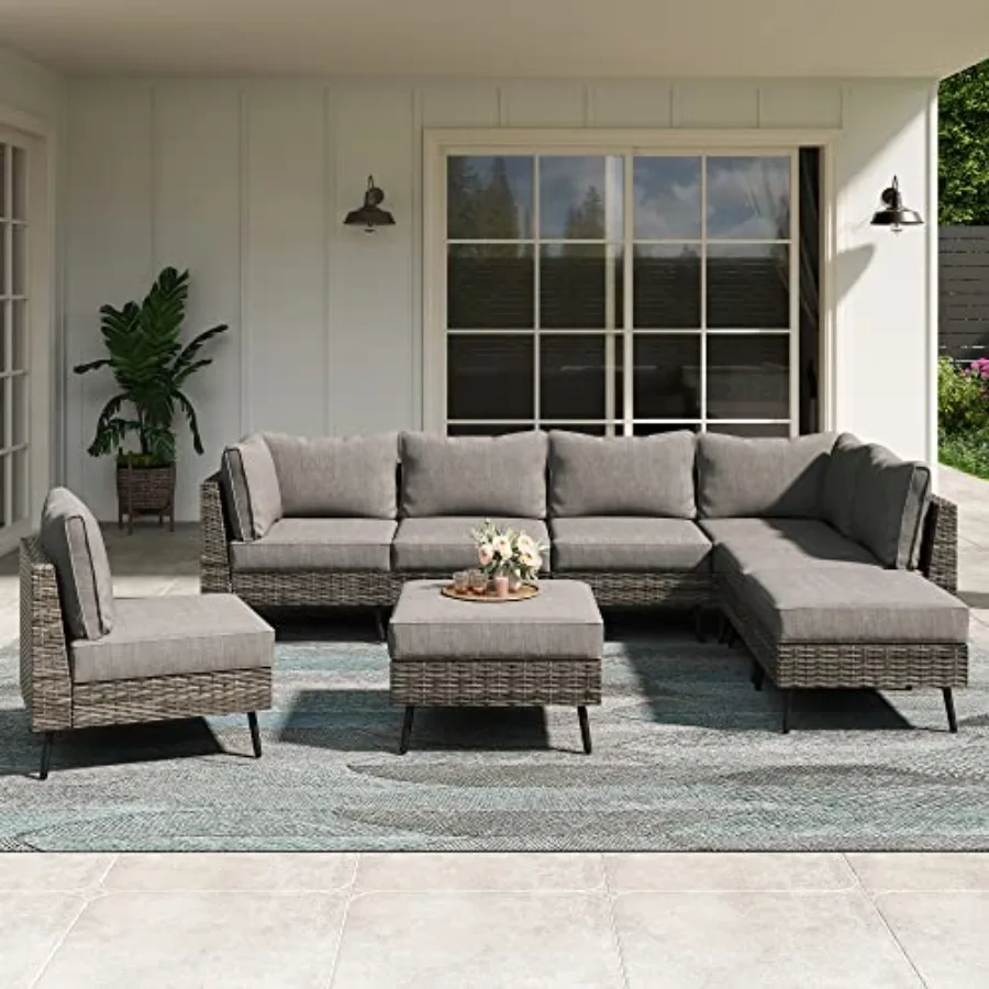 8 Piece Outdoor Sectional Sofa PE Rattan Patio Conversation Sets, All Weather Patio Furniture Set with Thick Cushions for Garde
8 Piece Outdoor Sectional Sofa PE Rattan Patio Conversation Sets, All Weather Patio Furniture Set with Thick Cushions for Garde