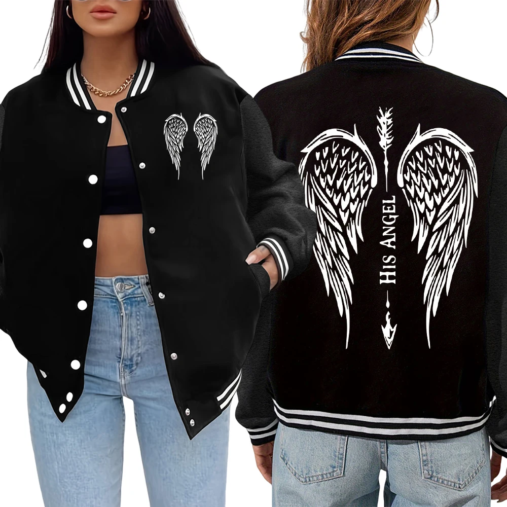His Angel Wings Arrow Printed Print Jacket For Women All-Match Fashion Streetwear Loose Casual Veste Autumn Pocket Jackets
His Angel Wings Arrow Printed Print Jacket For Women All-Match Fashion Streetwear Loose Casual Veste Autumn Pocket Jackets