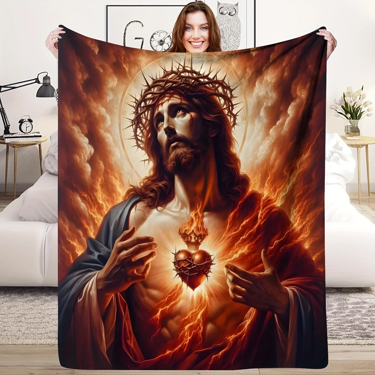 Religious Art Print Blanket: Jesus Christ with a Crown of Thorns and a Radiant Heart - Available in 4 Sizes
Religious Art Print Blanket: Jesus Christ with a Crown of Thorns and a Radiant Heart - Available in 4 Sizes