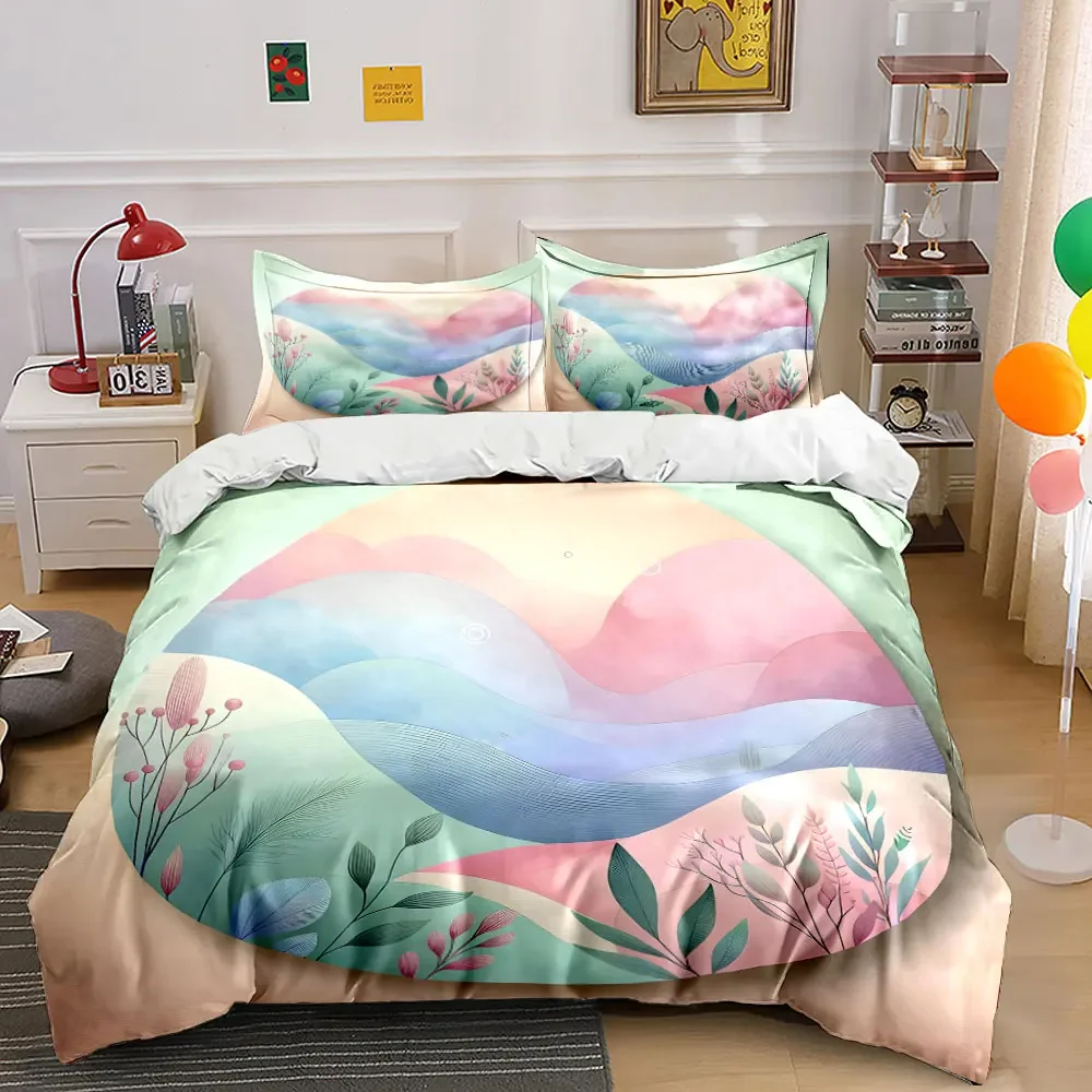 3Pcs Pastel Mountain Bedding Set, Watercolor Abstract Landscape Print Duvet Cover + 2 Pillowcases, Home Minimalist Nature Decor
3Pcs Pastel Mountain Bedding Set, Watercolor Abstract Landscape Print Duvet Cover + 2 Pillowcases, Home Minimalist Nature Decor